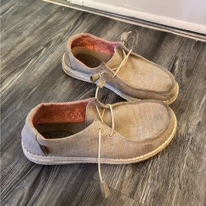 HeyDude Beige Canvas Slip-On Loafers with Coral Lining